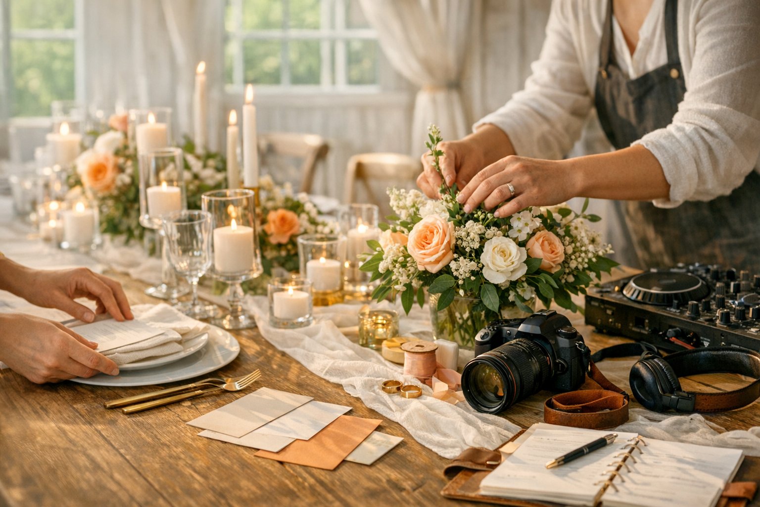 Hochzeitsdienstleister bereiten eine stilvolle Hochzeit vor