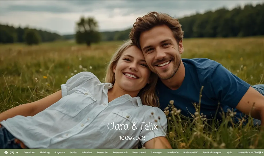 Klassisches Beispiel einer Hochzeitshomepage von Clara und Felix