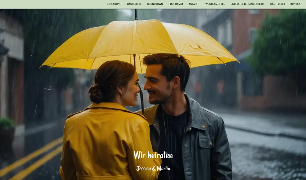 Modernes Hochzeitshomepage-Beispiel mit Video-Header