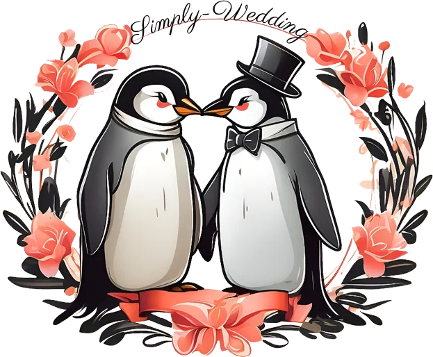 Simply-Wedding Logo mit zwei verliebten Pinguinen